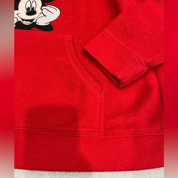 [M] DISNEY Fleeced Hoodie Mickey Mouse Pullover 1/4 Zip USA Cartoon Vintage Red - Picture 2 of 7